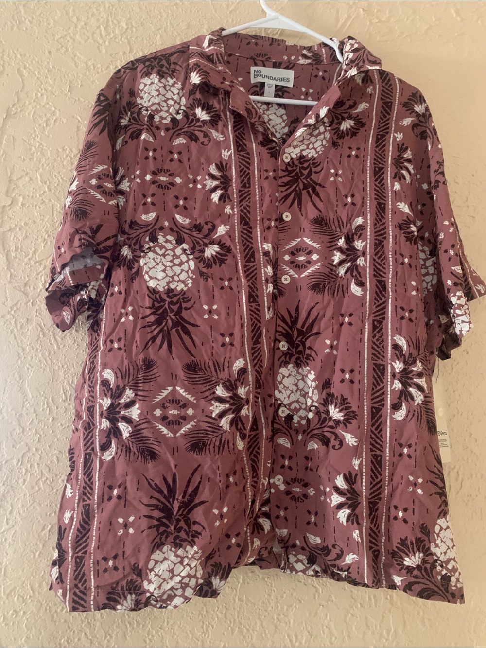 No Boundaries Mauve Pineapple-Print Button Down Shirt